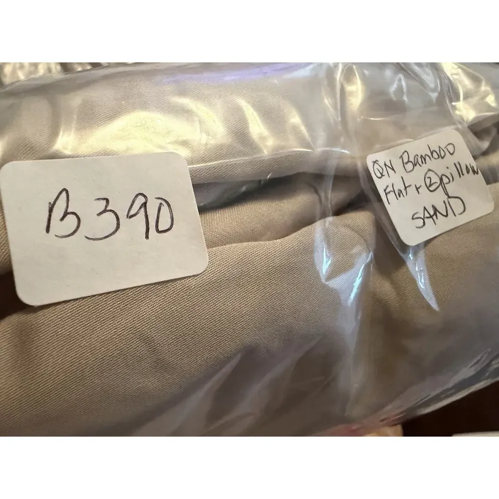 NEW Quince 100% Organic Bamboo Sheet Set Queen SAND~ FLAT Sheet + 2 Pillowcases